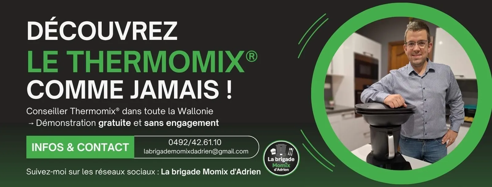 Bannière Facebook créée pour La brigade Momix d'Adrien, conseiller Thermomix en Wallonie